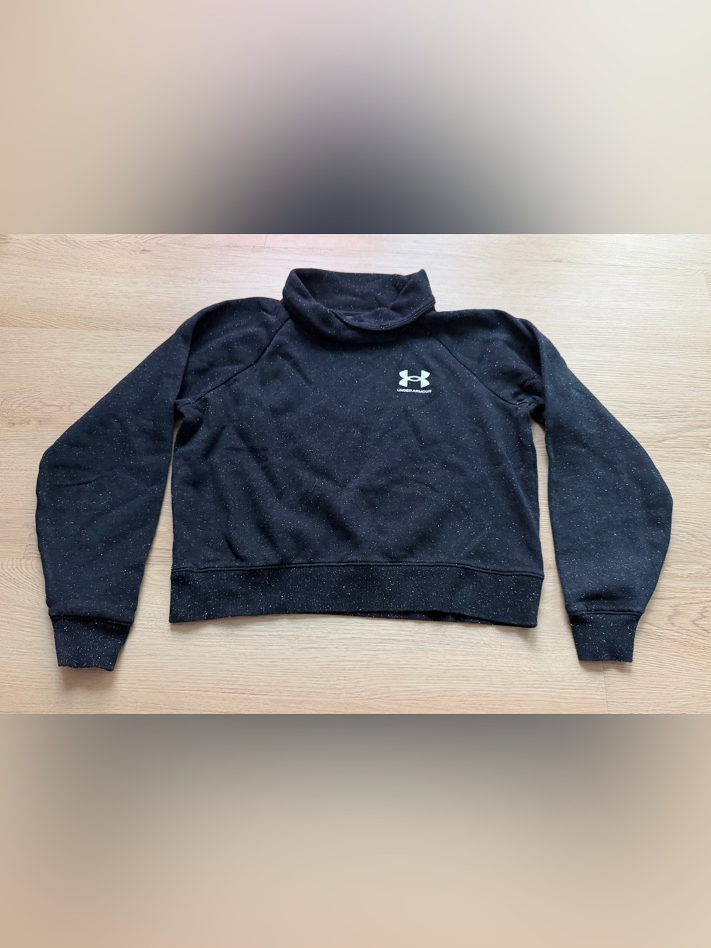 Under Armour Rival Fleece Wrap Neck Black White Pullover Sweatshirt Size XS